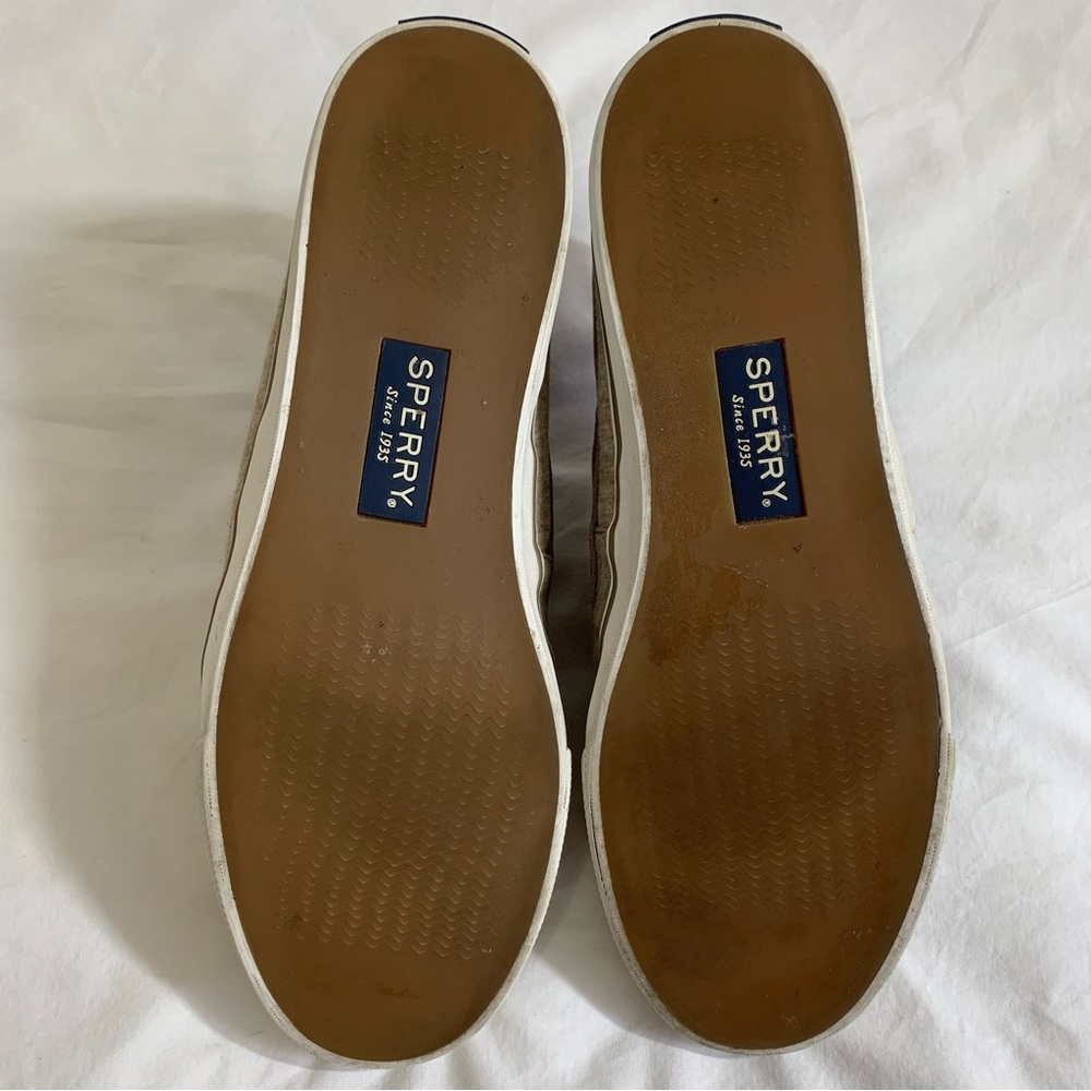 SPERRY TOPSIDERS taupe STS97573 flats Boat Shoes canvas and cotton Women’s 8.5 - Picture 8 of 16
